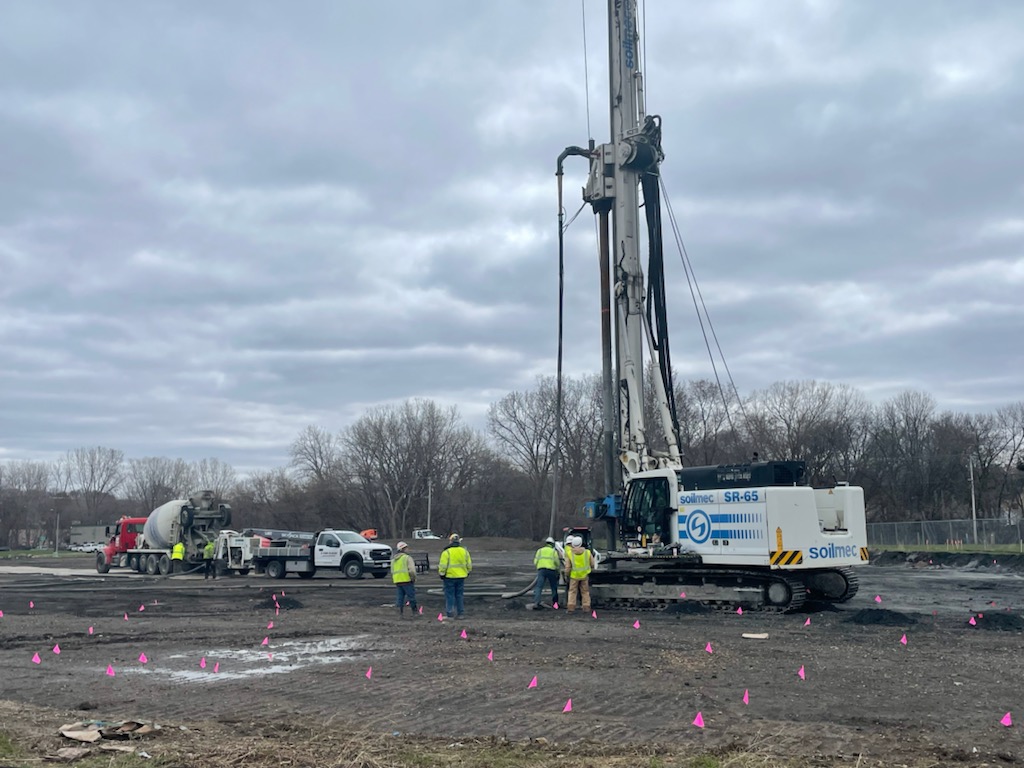 Rigid inclusions being installed by Subsurface Constructors